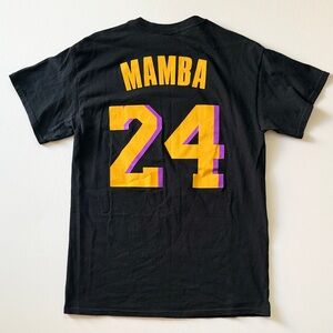 Black 'Mamba 24' Short Sleeve Jersey Tee - Yellow & Purple Print